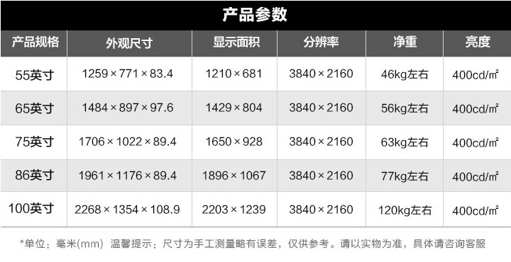 电容屏智能会议平板产品参数